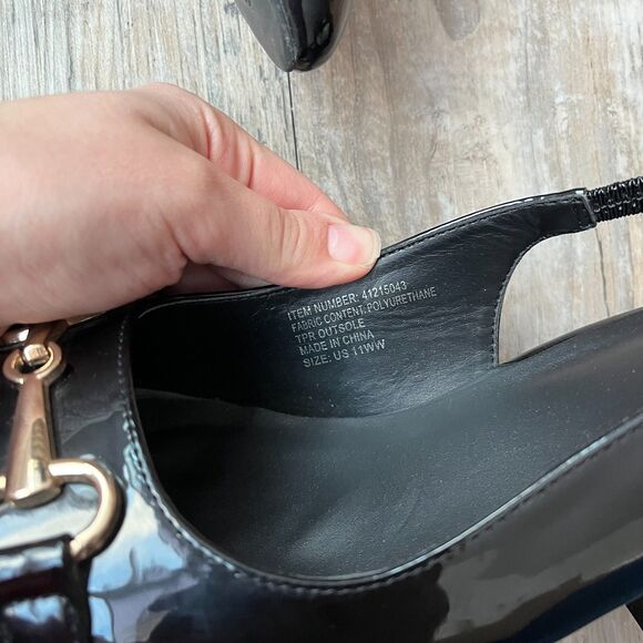 Torrid Slingback Heels Women's 11 Wide Black Patent Leather Gold Hardware - Picture 5 of 8